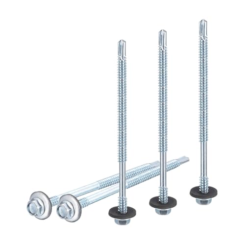 DTGN 14x5" Hex Washer Head Self Drilling Screws - 50Pack - Good for Metal - Carbon Steel Self Tapping Metal Sheet Screws #14x5" 50