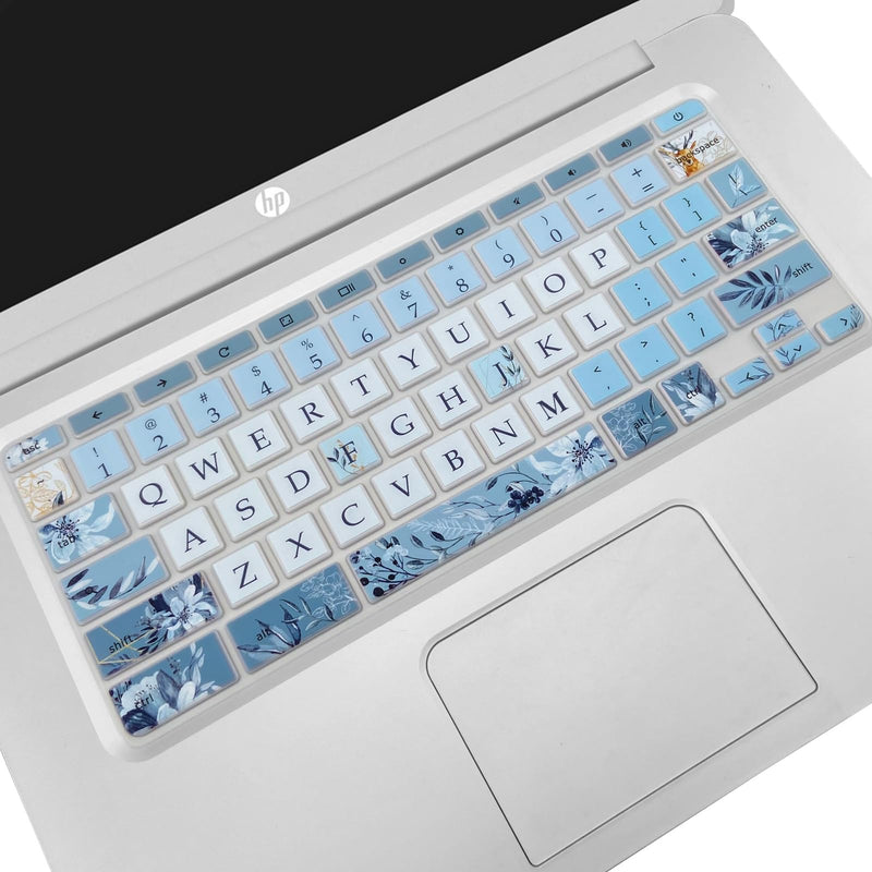 Silicone Keyboard Cover for HP Chromebook 11 x360, Chromebook 11 G2/G3/G4/G5/G6 EE/G7 EE, HP Chromebook 14-ca 14-ak 14-X Series, HP Chromebook 14 G2 G3 G4, Gray Blue Flower