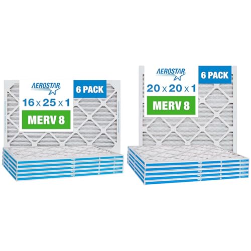 Aerostar Pleated Air Filter Bundle: (6) 15 3/4"x 24 3/4" x 3/4" MERV 8 and (6) 19 3/4" x 19 3/4" x 3/4" MERV 8