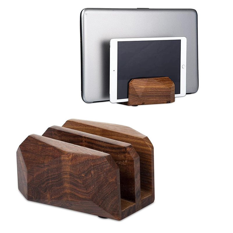 Premium Vertical Laptop Stand – Wooden Dock for MacBook & Laptops | Dual Dock Slot | Ergonomic Desktop Holder & Space-Saving Office Desk Accessory (Indian Rosewood)