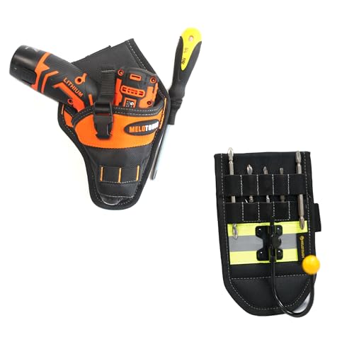 MELOTOUGH Left/Right Handed Belt Cordless Drill Holster for Tool Belt + Cordless Drill Holder Hook Tape Measure Clip Drill/Power Tool Holder with Drill Bit