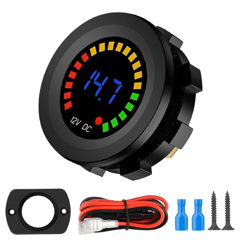 Linkstyle Battery Meter, Waterproof DC 12V Voltmeter Waterproof LED Digital Display Voltage Gauges Round Car Voltmeters Meter Voltage Tester Gauge Meter for Marine Car Motorcycle Truck Boat RV Short Body 1pcs