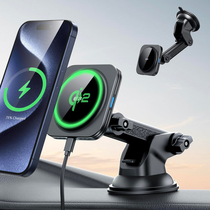ESR for Qi2 15W MagSafe Car Mount Charger, Qi2-Certified MagSafe Car Charger, Dashboard/Windshield Magnetic Wireless Car Charger, Car Phone Mount for iPhone 15/14/13/12, Fast Charging, Black