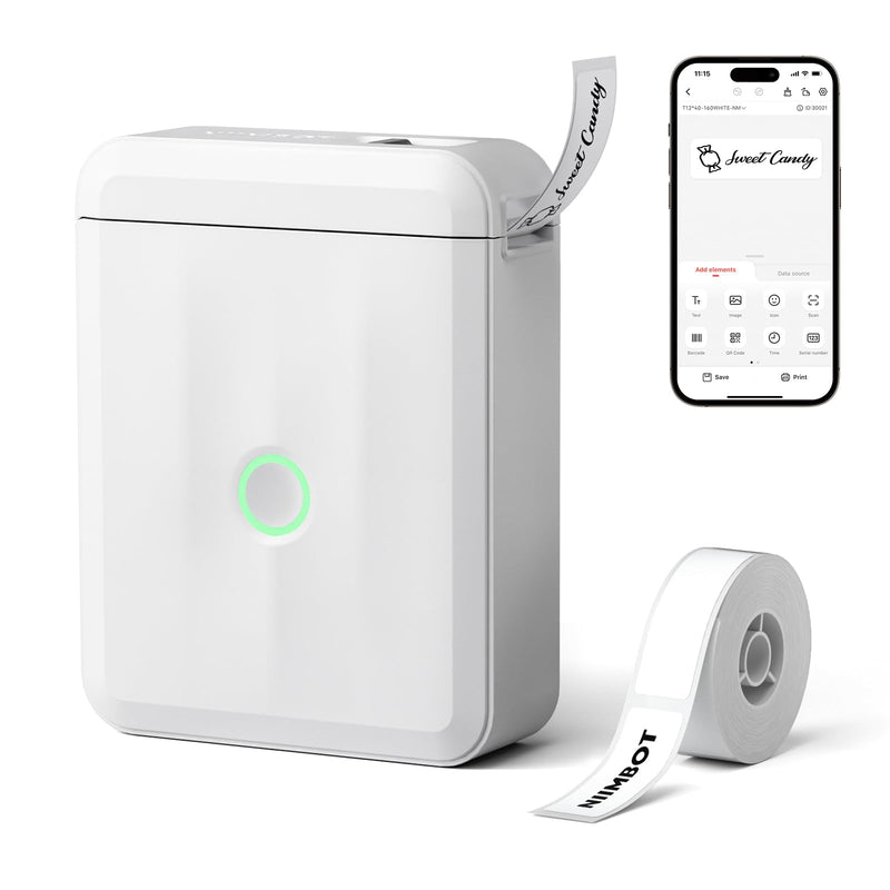 NIIMBOT D110 Upgraded Version Mini Label Maker Machine with Tape, Portable Bluetooth Thermal Printer, Sticker Labeler with Multiple Templates for Office Organization Home Kitchen School, White Printer + 1 Tape
