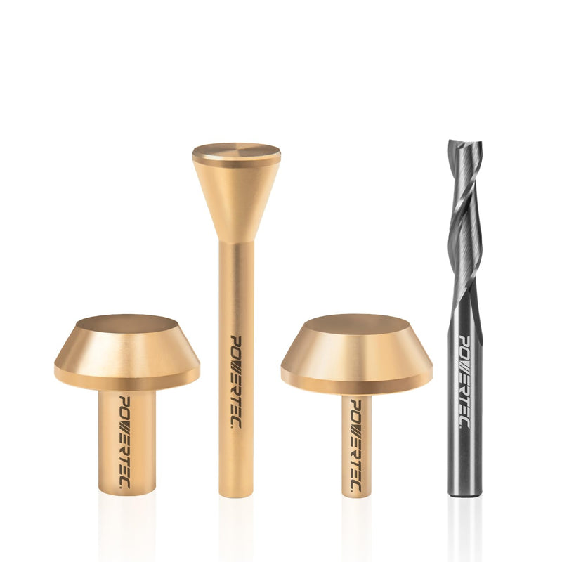 POWERTEC 73059 Spiral Router Bit and Router Subbase Centering Pin Set | Up Cut Solid Carbide CNC Router Bit 1/4" Diameter 1/4" Shank Bit + 1/2"&1/4"&1/4" Pins