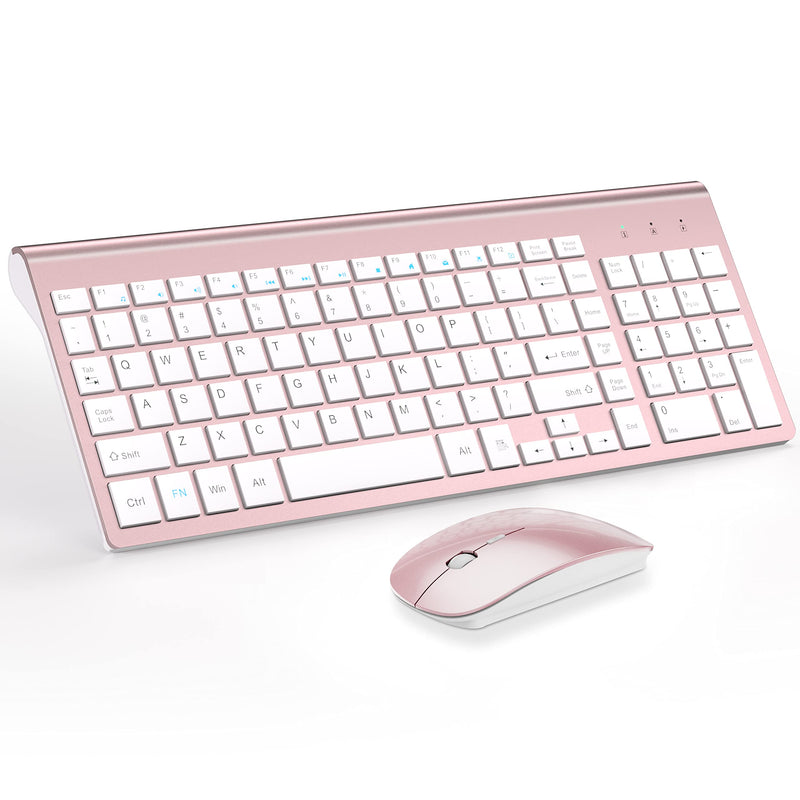TopMate Wireless Keyboard and Mouse Ultra Slim Combo, 2.4G Silent Compact USB Mouse and Scissor Switch Keyboard Set with Cover, 2 AA and 2 AAA Batteries, for PC/Laptop/Windows/Mac - Rose Gold White