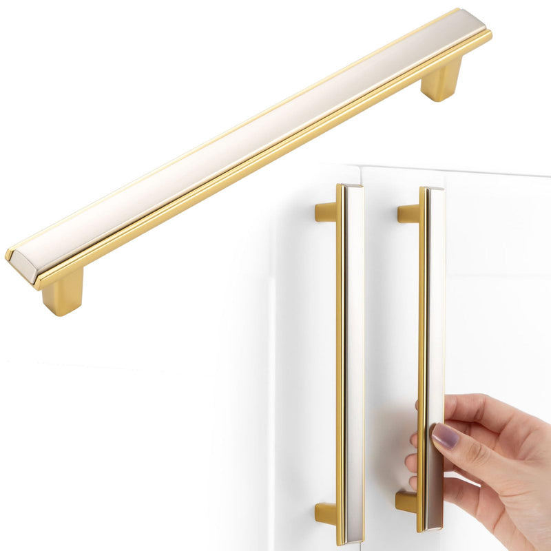 Nickel and Gold Cabinet Pulls Brushed Nickel and Gold Kitchen Cabinet Handles, 5 Pack 6-1/4 Inch, 2281 Two Tone Hardware for Cabinets Drawers Bedroom Dresser Cupboard Bathroom Vanity 6-1/4 In Hole Distance Brushed Nickel & Gold