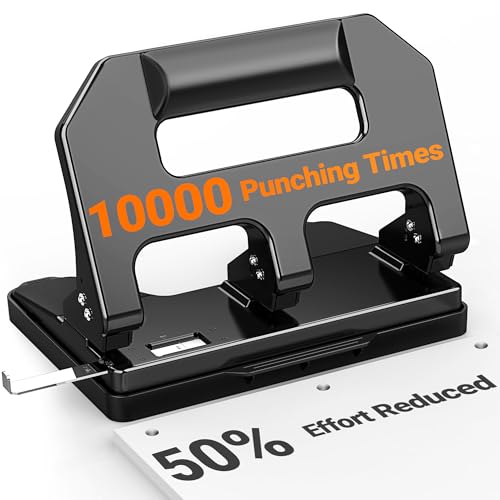 AFMAT HPX1 Heavy Duty 3 Hole Punch, 3 Hole Puncher for Binder, 40-Sheet Three Hole Punch w/ 10000+ Uses, Metal Hole Puncher 3 Ring, 50% Reduced Effort, Bulit-in S.S. Paper Guide (Black) Black