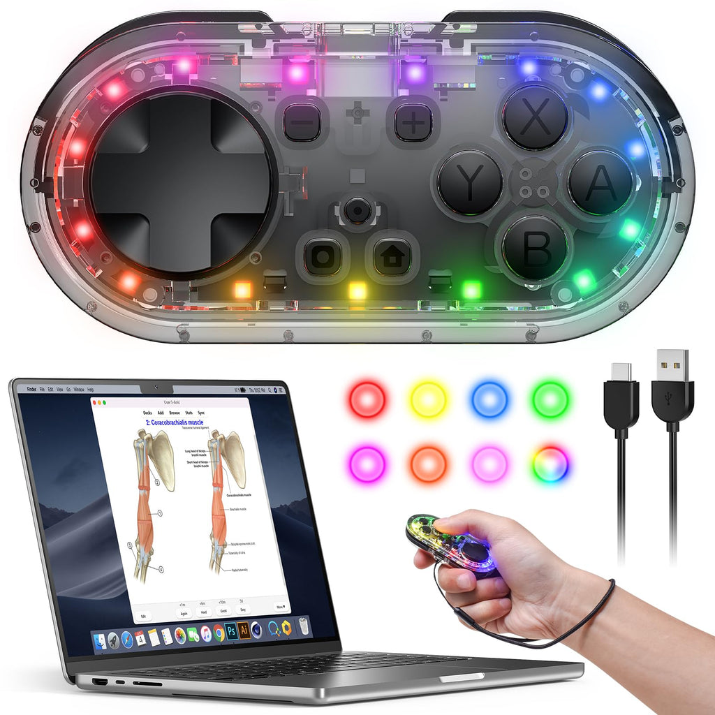 Wireless Bluetooth Controller for Anki Remote Mac, Gamepad Sized Mini Controller for Switch-Windows-Android-MacOS with Cable and Strap(Transparent-black）