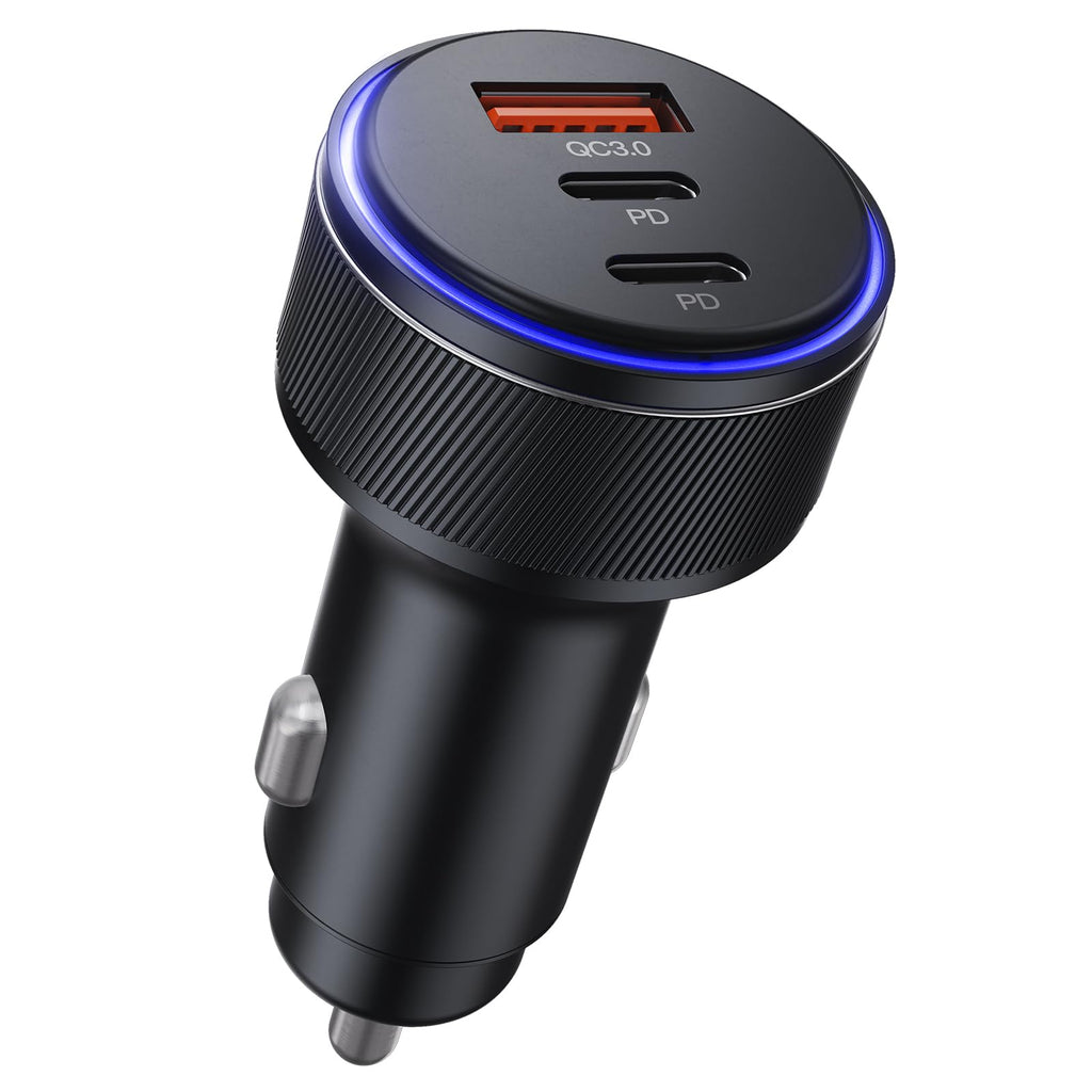 USB-C Car Charger, 3-Port 90W Fast Car Charger, Dual USB-C & USB-A Car Power Adapter, PD3.0 & QC3.0 Fast Charging for iPhone 15/14/13 Pro Max, iPad, MacBook and More 1