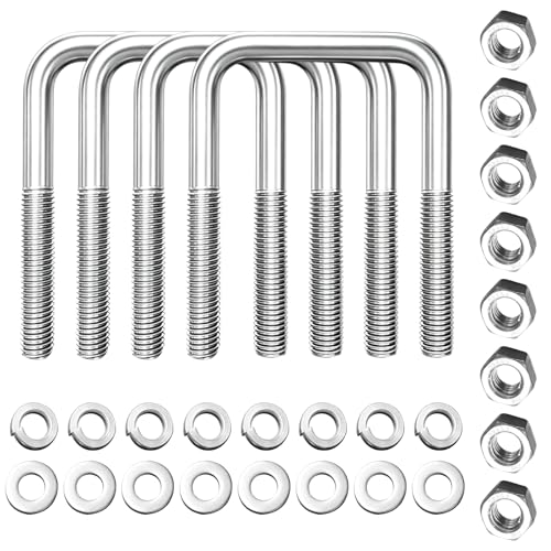 4 Pcs 304 Stainless Steel Square U-Bolts with Washers & Nuts