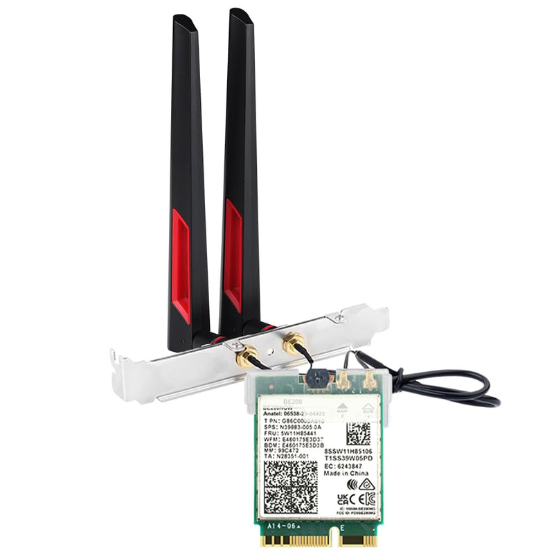 WiFi 7 Card for Desktop PC, BE200 Tri-Band 6GHz up to 8774Mbps, BT 5.4, Includes 10DBi High-Gain Gaming Antennas, for Intel Motherboards Windows 10/11 (No AMD Support)