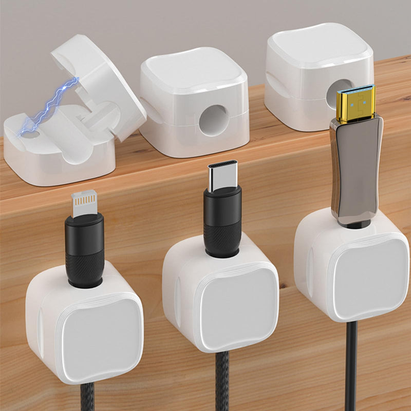 6 Pack Magnetic Cord Organizer White Self Adhesive Cord Holder Adjustable Clip for Desk, Nightstand, Phone Charger, Computer, Home, Office, Car 6pcs