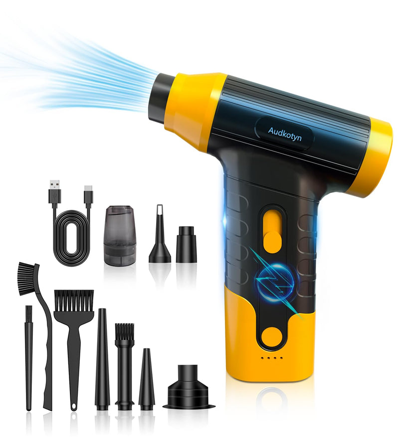 Cordless Electric Compressed Air Duster - Electric air blower for Cleaning Keyboard, PC, cameras, Electric Air Pump for Inflatable Cushions, Air Mattress Beds, Boats, Swimming Ring (Yellow/Black) Yellow/Black