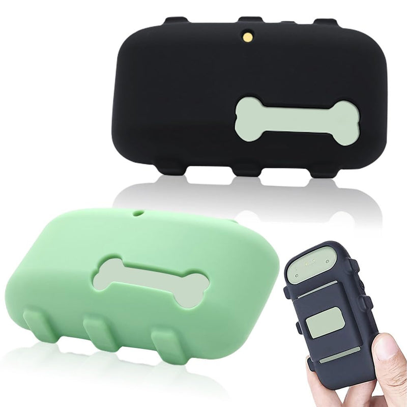 2 pack Silicone holder compatible for Tractive XL GPS Tracker,durable accessories Cover Finder Anti-Scratch,Secure Sturdy case with strap for dog Pet Collar (Black,green) black,green