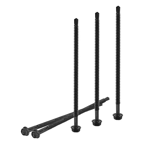 DTGN #12x5 Hex Washer Head Self Drilling Screws - 100Pack - Good for Machine - 410 Stainless Steel Black Oxide - Self Tapping Sheet Metal Screws #12x5" 100