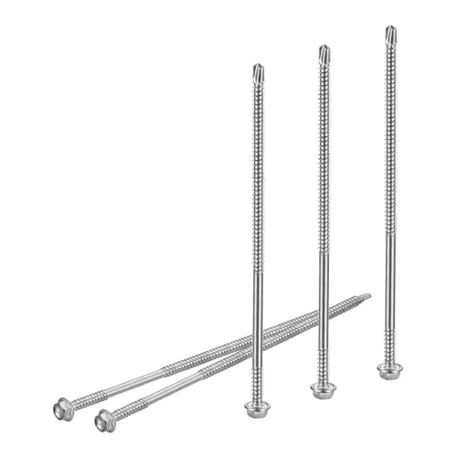 DTGN #12x5 Hex Washer Head Self Drilling Screws - 100Pack - Good for Machine - 410 Stainless Steel - Self Tapping Sheet Metal Screws #12x5" 100