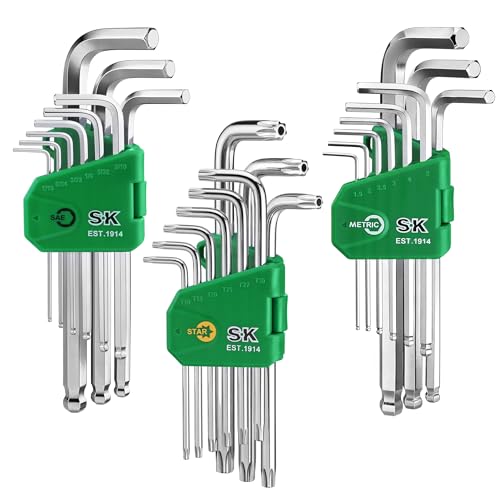 SK 27-Piece Allen Wrenches Sets, Metric/SAE/Star Hex Key Set, S2 Steel SAE/Metric/Star