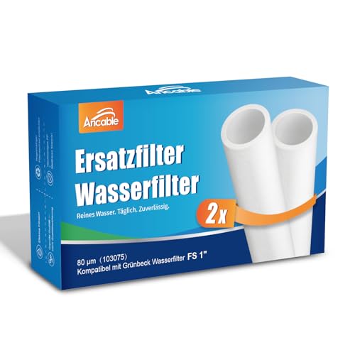 Ancable 2 pieces replacement filter for Grünbeck water filter FS 1 inch (80 µm without protective bell), 103075 house water filter, replacement candle filter for Grünbeck Geno fine filter FS 1 inch