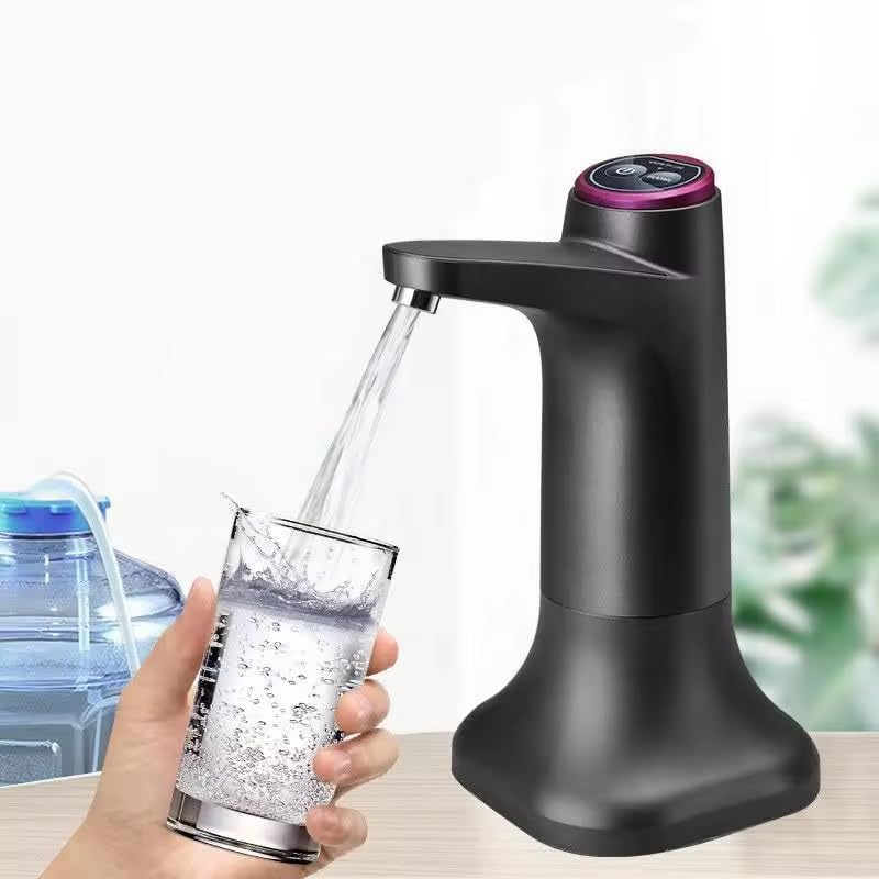 Automatic Water Dispenser Pump for 5 Gallon Bottle – 30-Day Battery, 600ml Preset, 2-in-1 Tabletop & Bottle-Top Electric Pump, USB Rechargeable for Home Office Camping RV, Black Tabletop Black