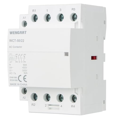 Wengart Humm-free installation contactor 50A AC 24V - 2NO + 2NC (2 N/O contactors, 2 openers) - 54 mm width (3 TE) - silent protection for heat pumps, PV storage & wallbox control - WCT-50