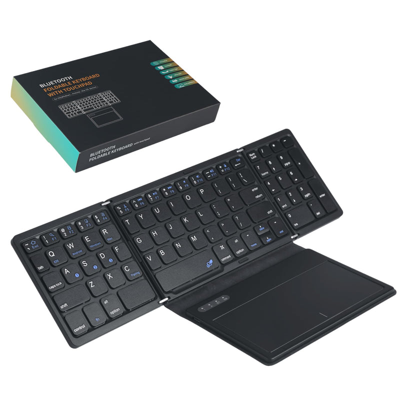 Folding Travel Keyboard with Large Touchpad: Wireless Full Size Bluetooth Keyboards for ipad Tablet Laptop Windows Mac OS E-B055