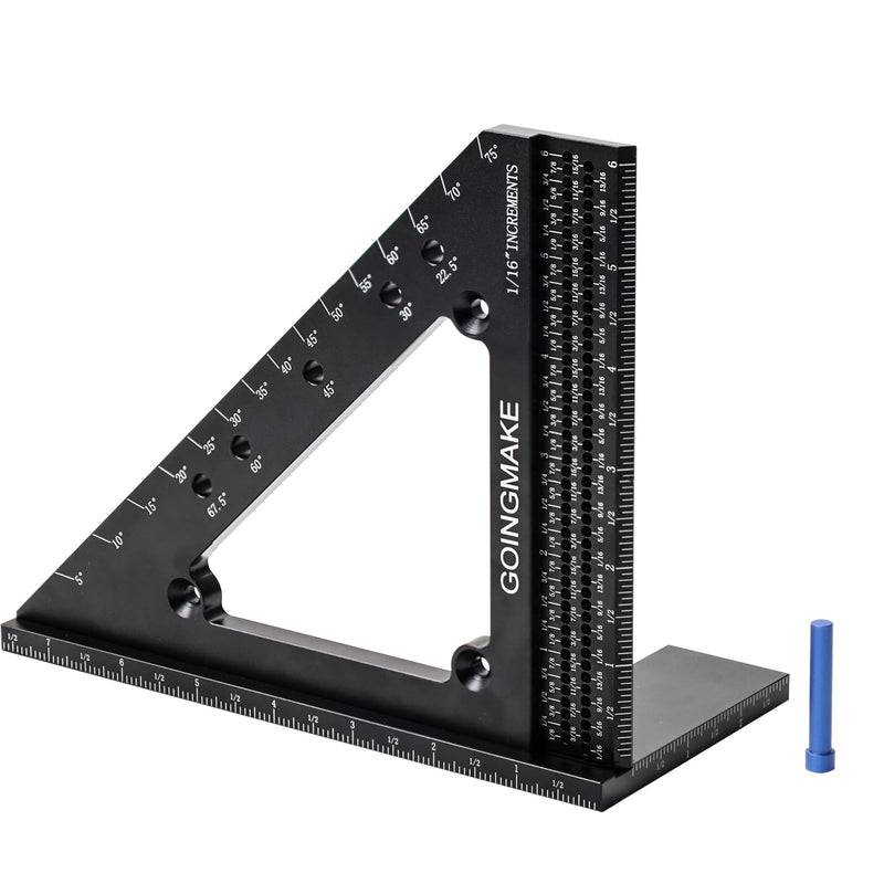 GOINGMAKE Big Carpenter Square 6x7.5 Inch Hole Scribing Ruler 3D Multi Angle Measuring Ruler 22.5-90 Degree Woodworking Square with Fixed Angle Pin 4 in 1 Square for Engineering and Construction