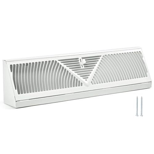 18 Inch Baseboard Register (Duct Opening Size) - Baseboard Vent Covers for Home - Easy Adjust Air Supply Lever Floor Baseboard Diffuser (White) 18 Inch White 1
