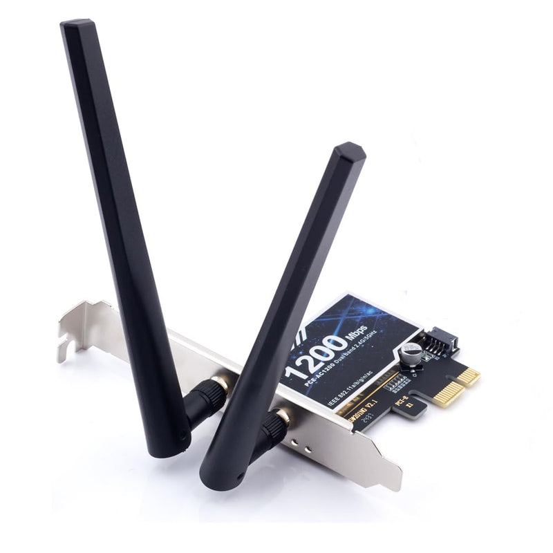 PCE-AC1200 PCIe WiFi Card,Dual Band Wi-Fi(2.4GHz + 5GHz) with High Gain Antennas Beamforming PCIE WiFi Bluetooth Card for Desktop Gaming Office Compatible with Windows 11/10/8/7