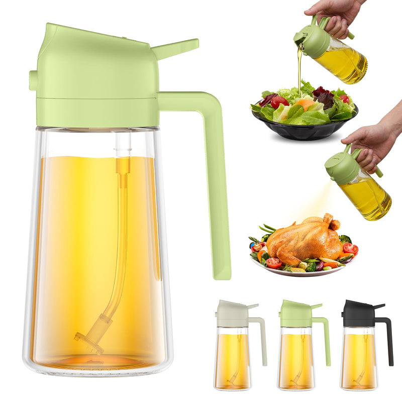 Oil Dispenser for Kitchen, 2 in 1 Olive Oil Dispenser Bottle, 17oz/500ml Glass Oil Dispenser Bottle & Oil Spray Bottle,Oil Sprayer for Cooking, Kitchen, Salad, Barbecue (Green)