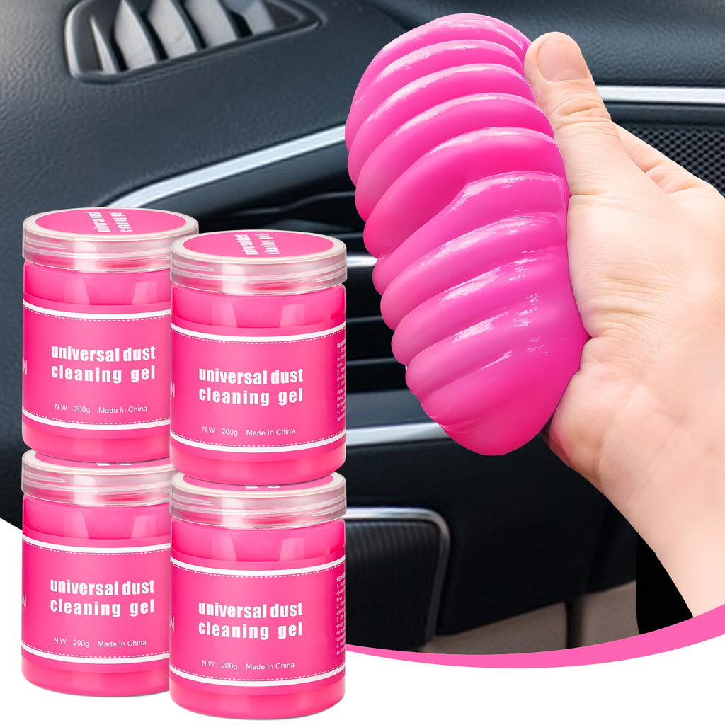 4 Pack Car Cleaning Gel, Pink Car Cleaning Putty, Universal Auto Detailing Tools Car Slime for Air Vent, Dashboard and Keyboard, Auto Accessories for Women 4 Pack(28oz)