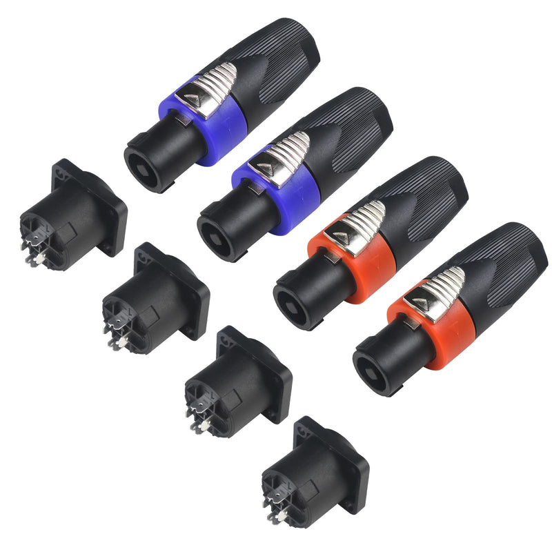 Speaker Plug Speakon Connector, Speaker Jacks and Connectors Nl4fx Speakon Cables, Nl4fc Male Female Converter Nl2fx Plug Speakers Powercon Twist Lock(4 set male and female) 4 Set