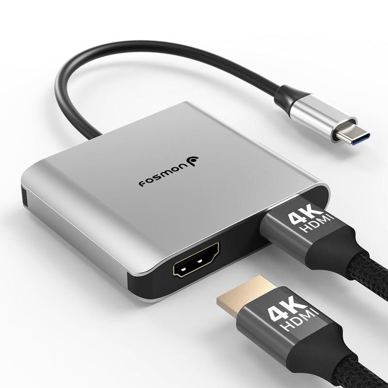 Fosmon USB C to HDMI Adapter (4k@60Hz), Dual HDMI Output with Aluminum Body, USB C Extender compatible with MacBook Pro/Air, iPhone15 Pro max, Dell, Lenovo, Samsung Galaxy