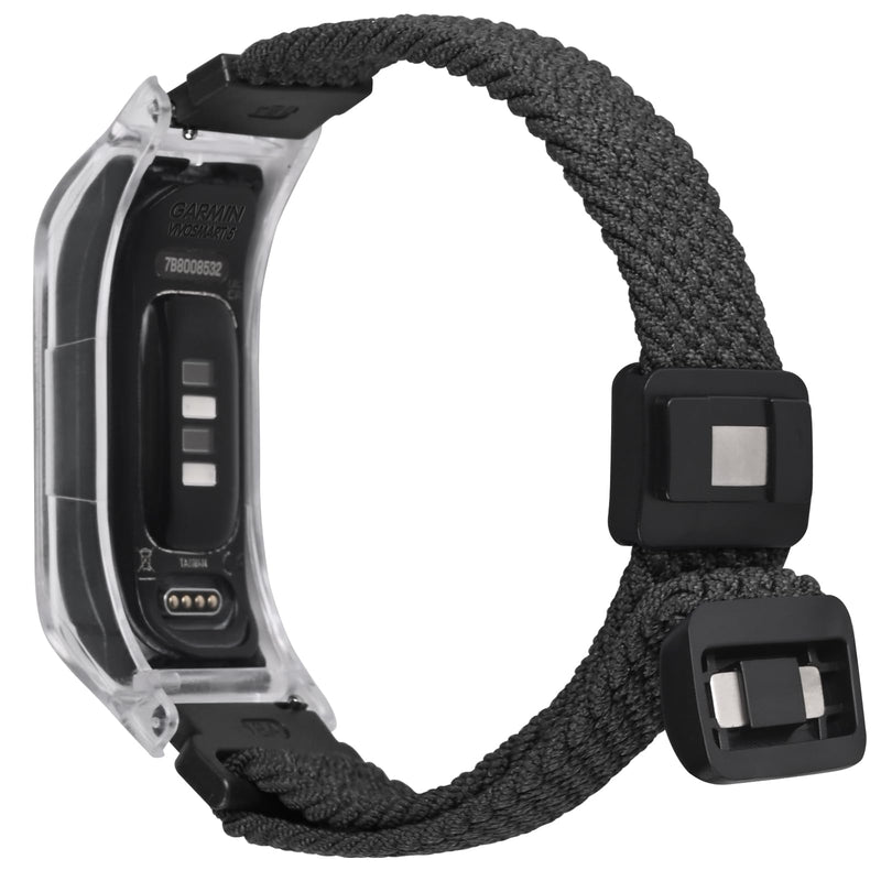 Braided Nylon band Compatible with vivosmart 5 Activity Tracker Replacement Watchband with Transparent Case Medium M(4.7-8.0inch) Black