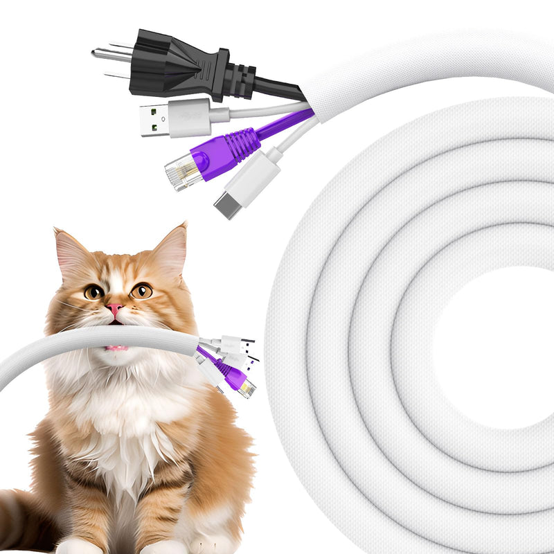 Dog and Cat Cord Protector 10ft - 1/2inch, Flexible Cable Sleeve for Easy Cord Management, Protects Cables from Pets Chewing, Ideal for USB, Power, Audio and Video Cords - White 1/2"-10ft