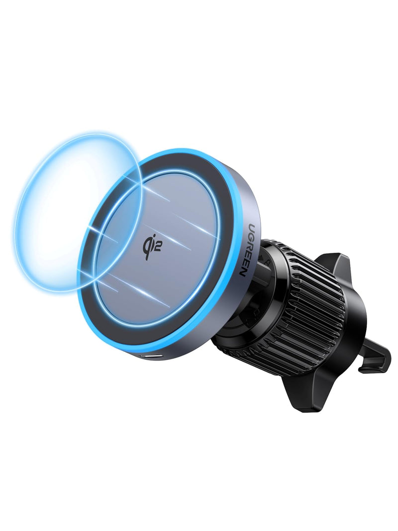 UGREEN Qi2 Wireless Car Charger, 15W Fast Charging Strong Magnetic Car Phone Holder with LED Light for iPhone 17/16/15/14/13/12 Series Car Accessories