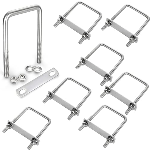 8 Pack 304 Stainless Steel Square U Bolts 2.5 Inch Inner Width Carbon Steel M8 Heavy Duty U Shaped Bolts Metal U Bolts with Washers&Nuts for Sailboat Trailer Automobiles Industrial Part 8x60x100mm