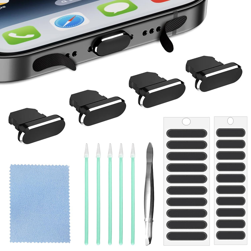 4 Pack iPhone Dust Plug，Aluminum Alloy iPhone Port Plug Lightning Port Plug with Phone Speaker Cover Compatible with iPhone 14, 13,12,11, Pro, Max Series Protector Charger Port Cover
