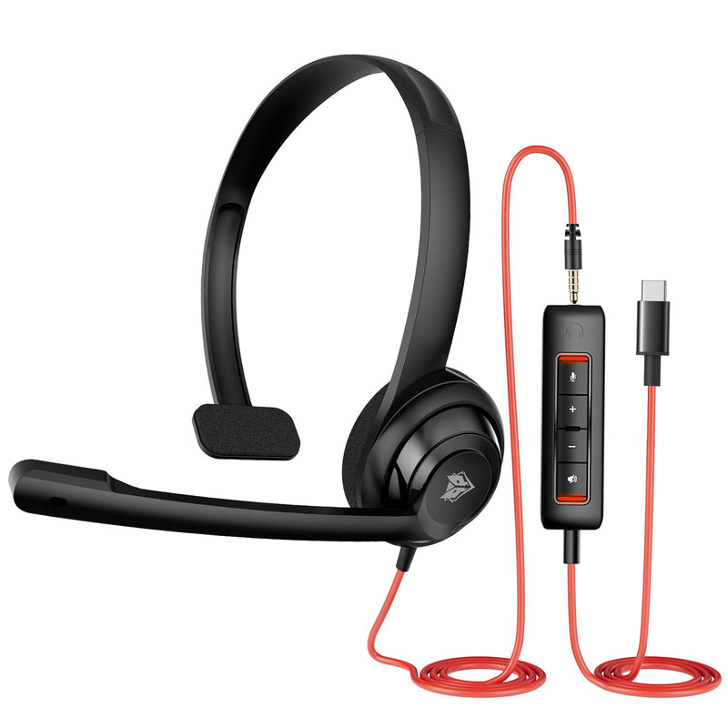 NUBWO HW02 USB Headset with Microphone Noise Cancelling &in-line Control, Ultra Comfort Computer Headset for Laptop pc, On-Ear Wired Office Call Center Headset for Boom Skype Webinars (USB C/3.5) Black 3.5+USB-C
