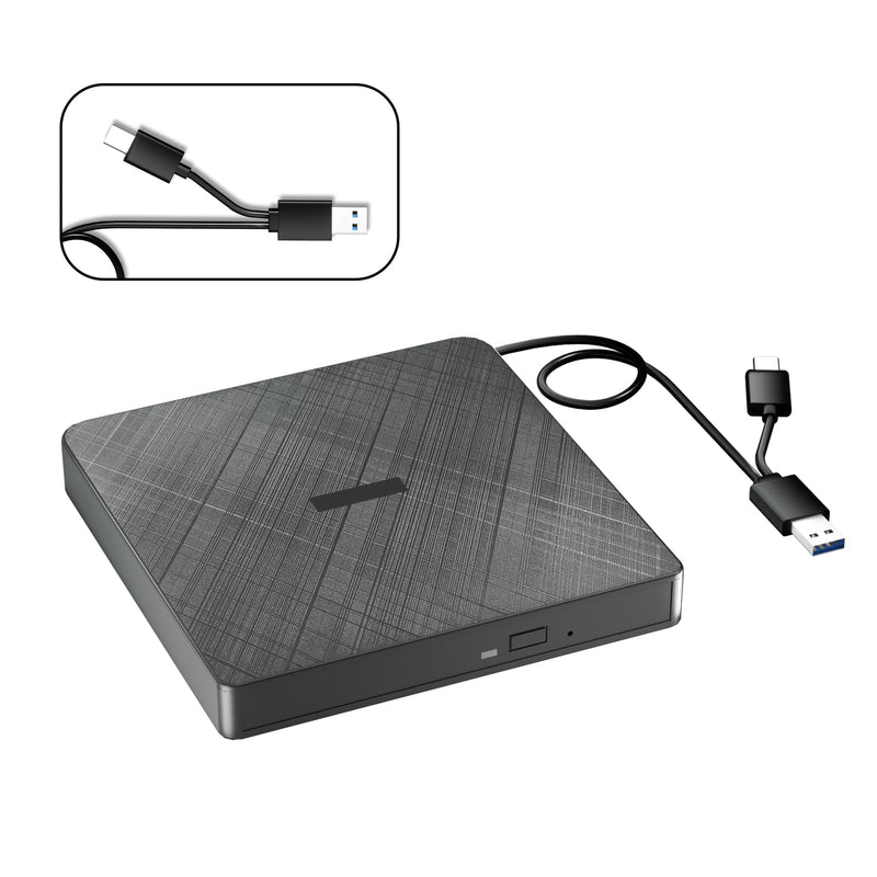 External CD Drive, USB 3.0 & Type-C Portable CD DVD Burner +/-RW DVD Player for Laptop, External CD/DVD Drive for Laptop, Desktop, PC, CD Drive External USB Compatible with Windows 7/8/10/XP Linux OS