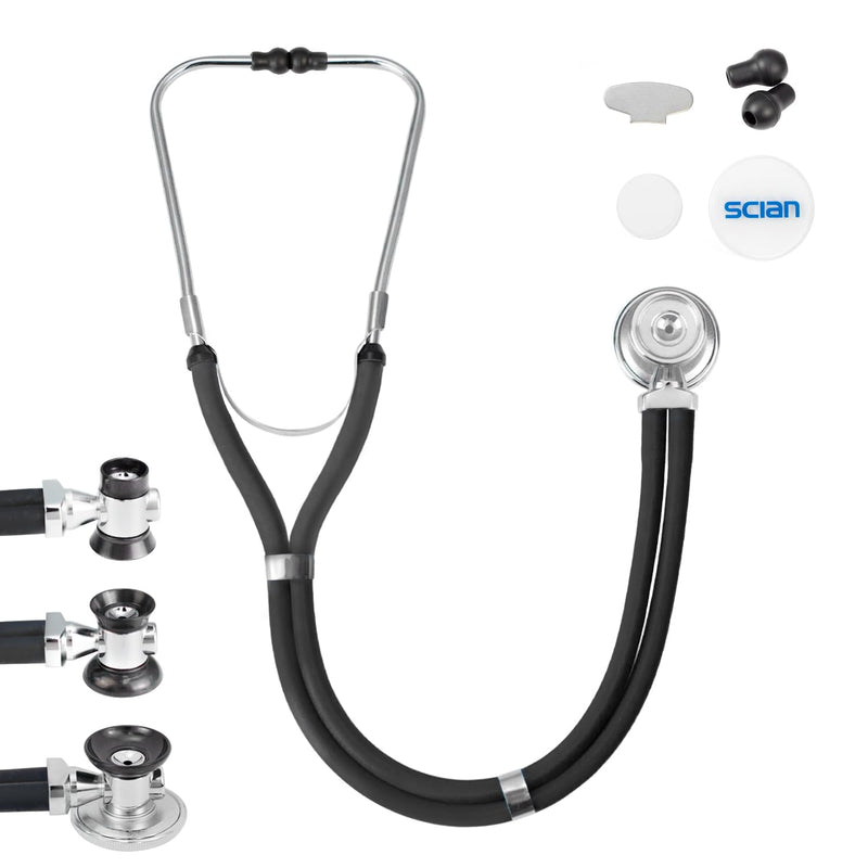 SCIAN Stethoscope Sprague Rappaport for Doctors, Nurses, Med Students, and Home Use, Multi-Functional Cardiology Stethoscope Dual Head with Adult, Pediatric, and Infant Convertible Bell (Black) Black