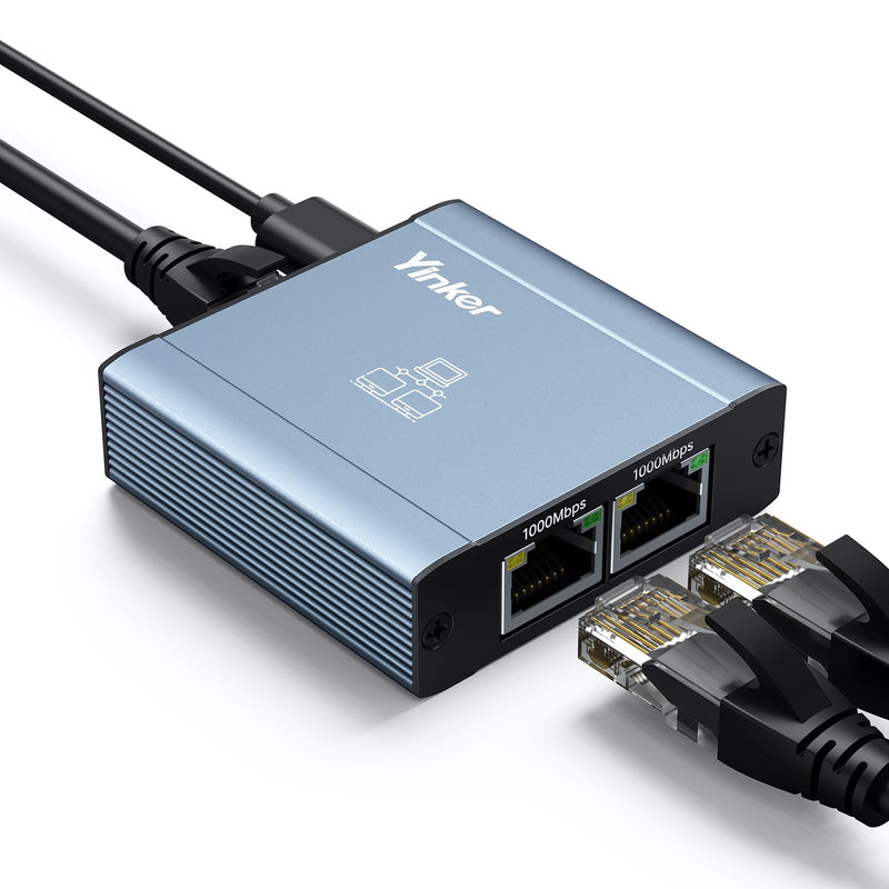 Ethernet Splitter 1 to 2, Gigabit 1000Mbps High-Speed LAN Adapter with Aluminum Housing, USB Powered for Router/TV/Game Consoles, Cat5-Cat8 Cable Compatible 2 Port