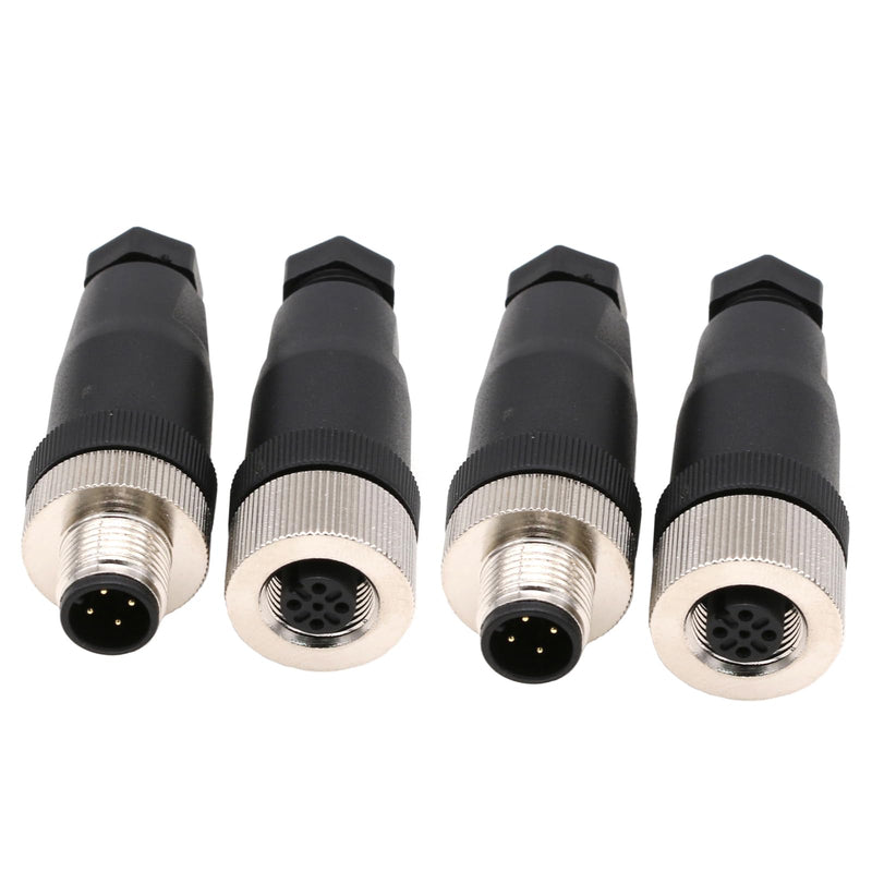 M12 4 Pin Male and Female 12mm A-Code Industrial Bullet Connector Unshielded Field Mount Cable Sensor IP67 250V 4A AC/DC Straight 2 Sets Male+Female 2Sets Straight 4 Pin