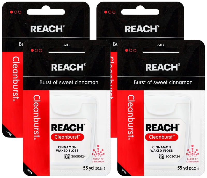 Reach Waxed Dental Floss, Cinnamon Flavored, 4 Pack | 55 Yards | Extra Wide | Shred Resistant | PFAS Free 4 Pack (55 yards)
