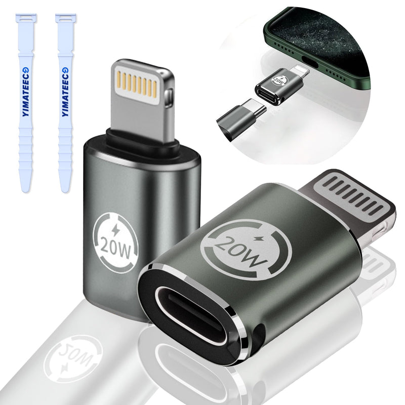 USB C to Lightning Adapter 20W PD Fast Charging Data Transfer, [2 Pack] USB C Female to Lightning Male Adapter Supports for iPhone 14/13/12/11/XS/XR, iPad/iPod/AirPods, Not for OTG(Dark Green, 2Pcs) 2 Pack USB C Female to Lightning Male- Dark Green