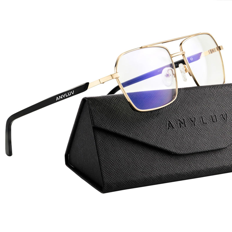 ANYLUV Blue-Light-Glasses Men Blue-Light Blocking-Glasses: Mens Bluelight Glasses Computer Screen Blocker Eyes Protection A02-gold/Black Everyday Protection