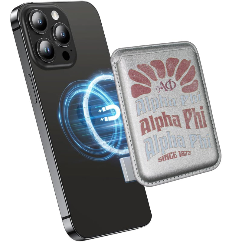 Officially Licensed Alpha Phi Sorority Magnetic Card Wallet – Compatible with iPhone 15/14/13/12, Securely Holds 3 Cards – Slim (Silver), CH0AP1 Silver