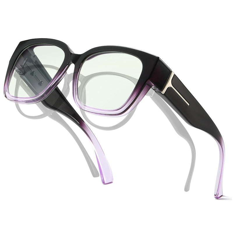 Anti Blue Light Glasses Over Prescription Glasses Fit Over Blue Filter Glasses for Computer/Gaming/TV/Phone/Reading Purple Frame