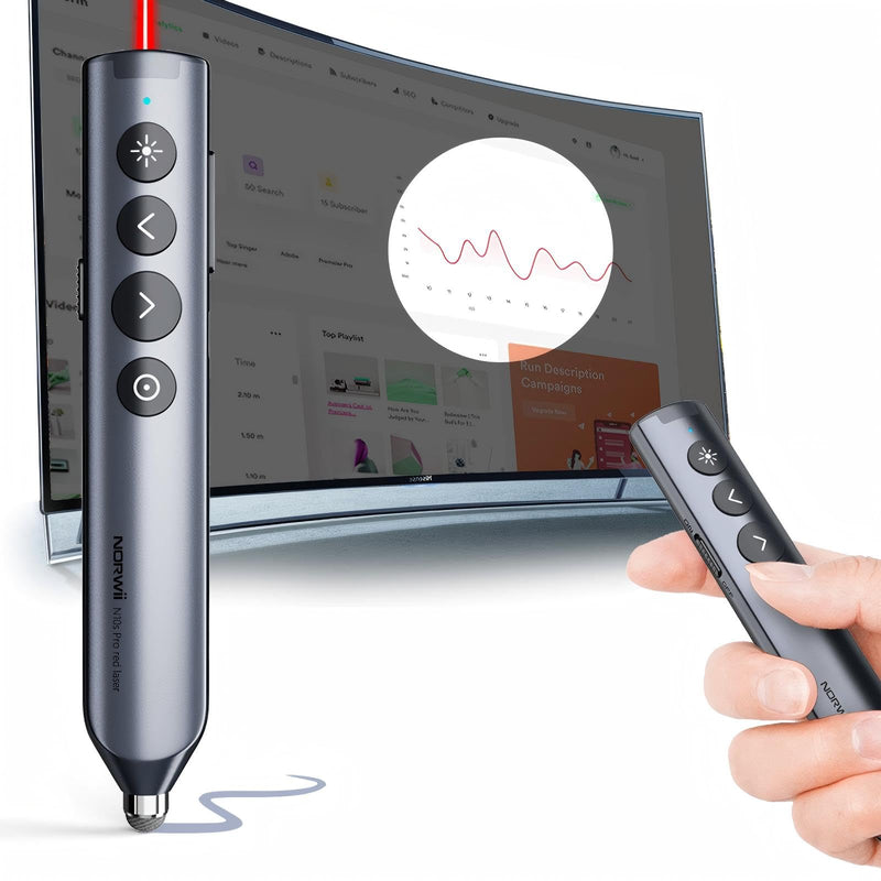 Norwii N10 Bluetooth Presentation Remote with Stylus Pen for Touch Screen, Advanced Digital Highlighting Presenter Clicker, 50M Range Metal Shell