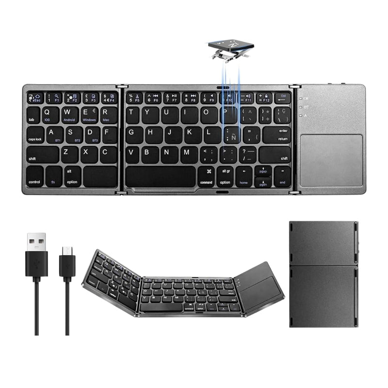 Ultimate Foldable Bluetooth Keyboard with Touchpad | Portable Wireless Keyboard for Phone, Tablet, Laptop | Rechargeable Foldable Keyboard with Ñ | Ergonomic Design